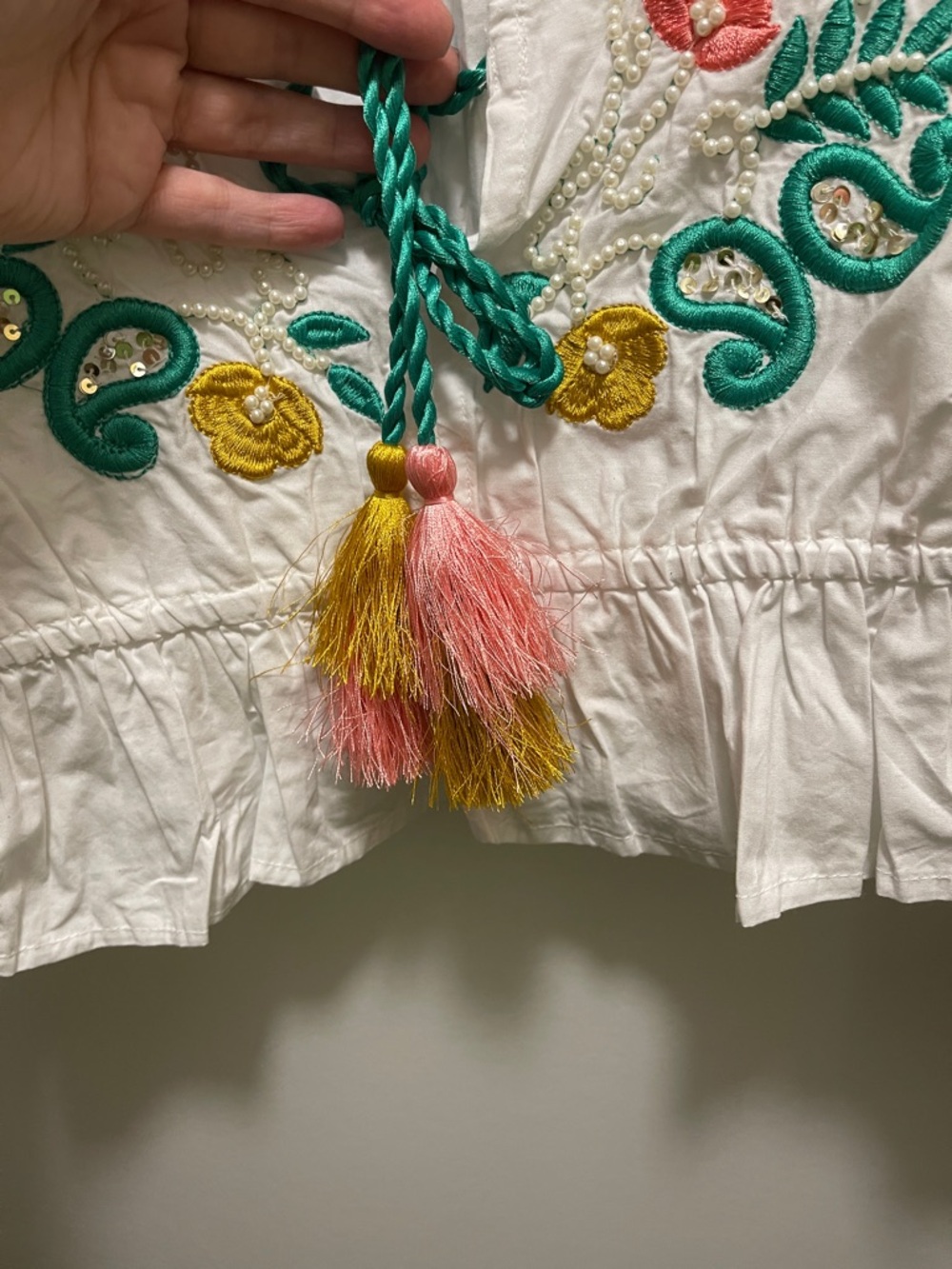 POL Embroidered Beaded Bohemian Crop w/ Tassels - Picture 7 of 10